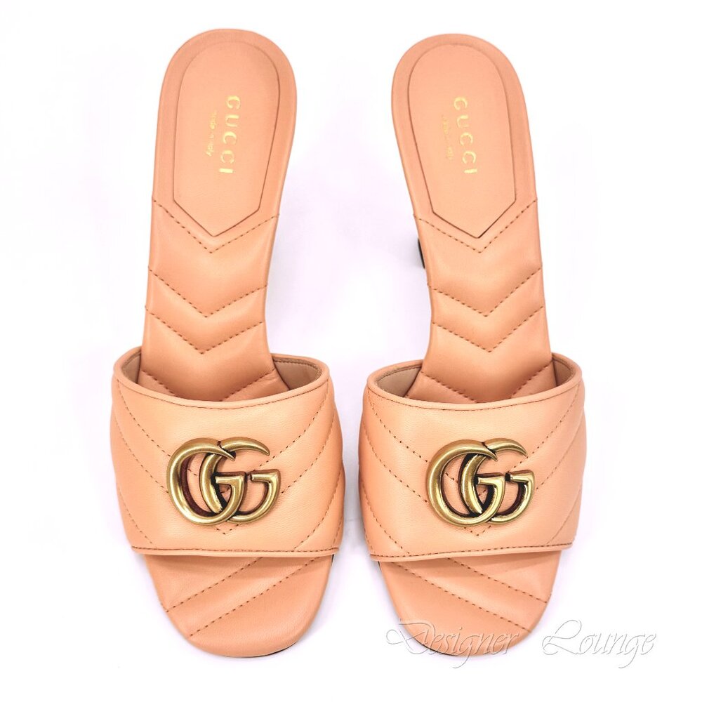 NEW GUCCI GG Marmont Matelasse Leather Mules Sandals Peachy Chic EU 39 US 9 Auth